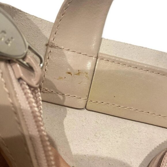 Auth FURLA - Pink Beige White Leather Tote Bag - Picture 9 of 10